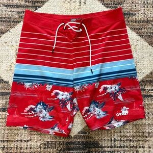 Oakley Board Shorts Men's 34 Performance Fit Red Floral